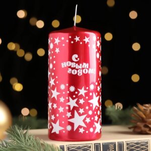 Свеча-цилиндр новогодняя "Новогодние узоры №2", 12,5х6 см, 35 ч, 275 г, красная с белым