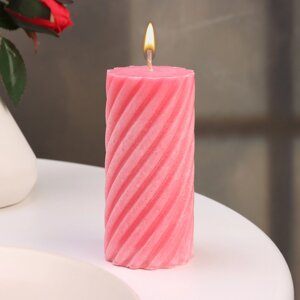 Свеча-цилиндр "Спираль", 5х10 см, розовая, 6 ч