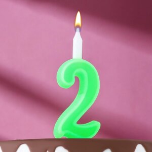 Свеча для торта цифра "Классика", 9,7 см, цифра "2" зелёная