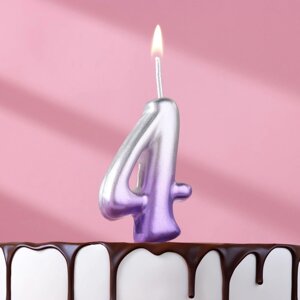 Свеча для торта цифра "Овал"4", 5,5 см, серебро-сирень