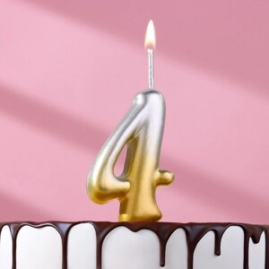 Свеча для торта цифра "Овал"4", 5,5 см, золото-серебро