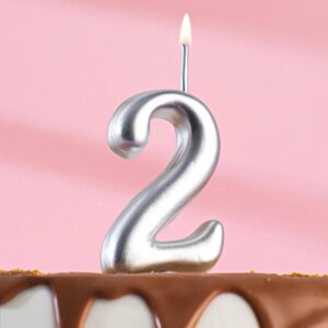 Свеча для торта цифра "Серебряная", 5,5 см, цифра "2"