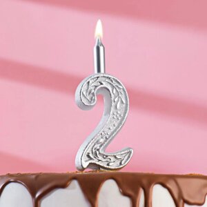 Свеча для торта цифра "Серебряный узор", 10,2 см, цифра "2"