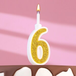 Свеча для торта "Суперблеск", 10,4 см, цифра "6", золотая блестка
