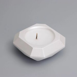 Свеча "Квадрат" в подсвечнике со скошенными углами малый,9х3,5см, белый перламутр