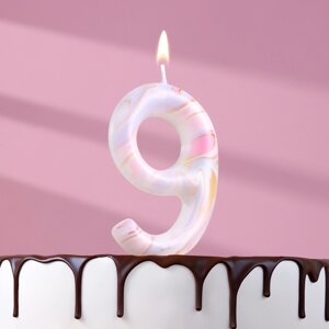 Свеча в торт "Белый мрамор", цифра "9", ГИГАНТ, 9 см