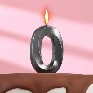 Свеча в торт "Грань" , цифра 0 , графит, 6,5 см