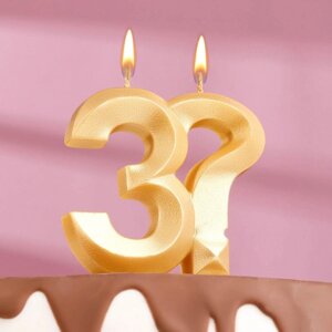 Свеча в торт "Грань", цифра 3? золотой металлик, 6,5 см