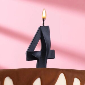 Свеча в торт "Грань", цифра 4, черный металлик, 6,5 см