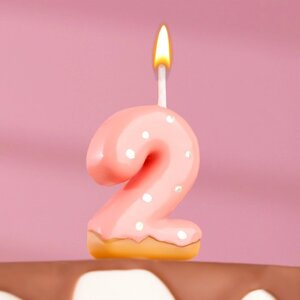 Свеча в торт "Клубничная глазурь", цифра "2", розовая, 3,8 см