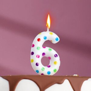 Свеча в торт на день рождения «Цветное конфетти», цифра "6", 5.5 см