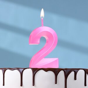 Свеча в торт на шпажке «Грань», цифра "2", 5 см, розовая