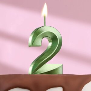 Свеча в торт на шпажке «Грань», цифра "2", изумруд, 5 см