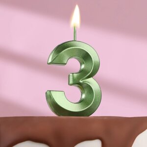 Свеча в торт на шпажке «Грань», цифра "3", изумруд, 5 см
