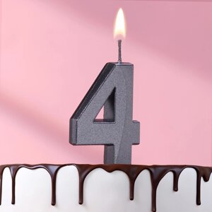 Свеча в торт на шпажке «Грань», цифра "4", черная, 5 см