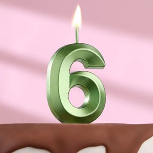 Свеча в торт на шпажке «Грань», цифра "6", изумруд, 5 см