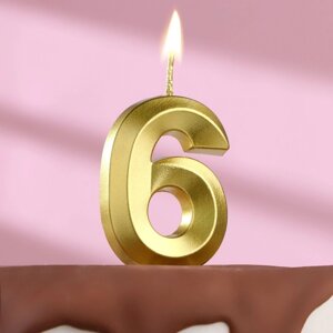 Свеча в торт на шпажке «Грань», цифра "6", золотая, 5 см