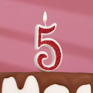 Свеча в торт на шпажке "Рубиновая коллекция", цифра 5, 5,2 см, рубиновая