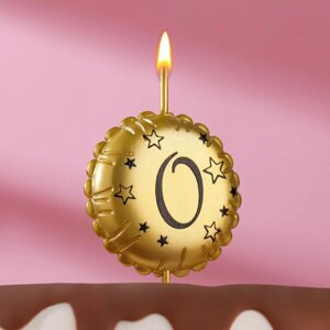 Свеча в торт на шпажке "Воздушный шарик", цифра 0, 3,5 см, золото