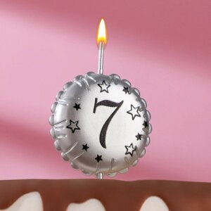 Свеча в торт на шпажке "Воздушный шарик", цифра 7, 3,5 см, серебро