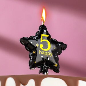 Свеча в торт на шпажке "Воздушный шарик. Звезда", цифра 5, 5,5 см, черная с золотом