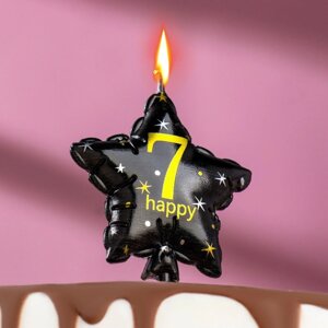 Свеча в торт на шпажке "Воздушный шарик. Звезда", цифра 7, 5,5 см, черная с золотом