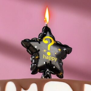 Свеча в торт на шпажке "Воздушный шарик. Звезда", знак вопроса,5,5 см, черная с золотом
