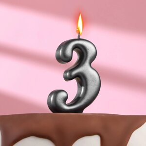 Свеча в торт "Овал" , цифра 3 , графит, 5,5 см
