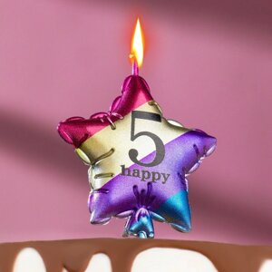 Свеча в торт "Воздушный шарик. Звезда", цифра "5", 5,5 см, разноцветная