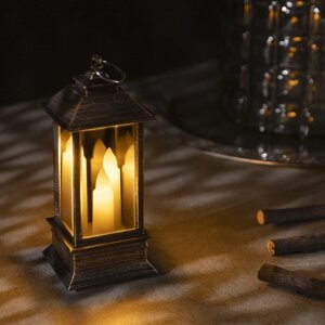 Светодиодная фигура «Бронзовый фонарь со свечками» 5.5 13 5.5 см, пластик, батарейки AG13х3, свечение тёплое белое