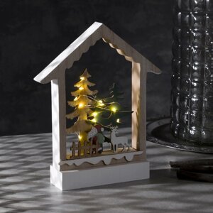 Светодиодная фигура «Дом с Дедом Морозом» 19 23 4.5 см, дерево, батарейки АААх2 (не в комплекте), свечение тёплое белое