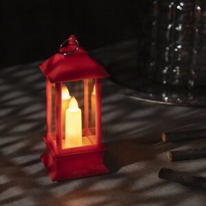 Светодиодная фигура «Красный фонарь со свечкой» 5.5 13 5.5 см, пластик, батарейки AG13х3, свечение тёплое белое