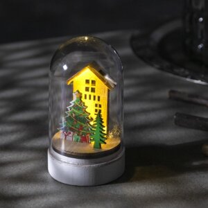 Светодиодная фигура под куполом «Дом и ёлка» 6 9.5 6 см, дерево, батарейки LR1130х3, свечение тёплое белое