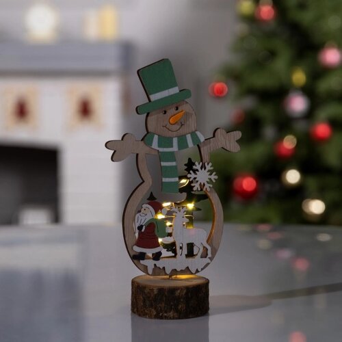 Светодиодная фигура «Снеговик» 12 18 6 см, дерево, батарейки CR2032х1, свечение тёплое белое