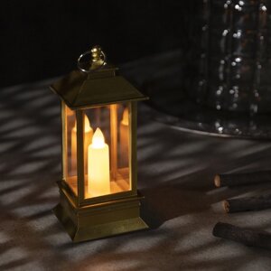 Светодиодная фигура «Золотистый фонарь со свечкой» 5.5 13 5.5 см, пластик, батарейки AG13х3, свечение тёплое белое
