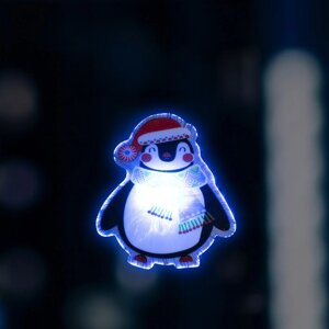 Светодиодная игрушка на липучке «Пингвин в шапке» 7.5 8 см, батарейки LR44х3, свечение мульти