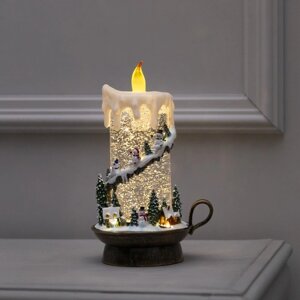 Светодиодная свеча со снеговиками, 14 23 12 см, пластик, батарейки ААх3 (не в комплекте), USB, свечение тёплое белое