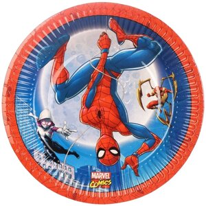 Тарелка бумажная "С Днем Рождения!18 см, Человек-паук