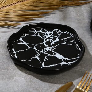 Тарелка керамическая «Черный мрамор», 17 см, цвет чёрный