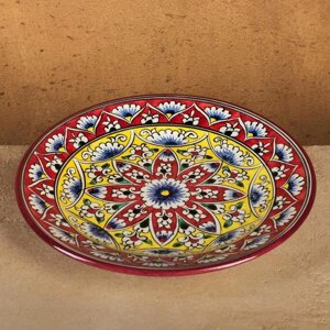 Тарелка Риштанская Керамика "Кора Калам", 23 см, красно-жёлтый, узоры микс