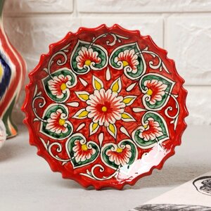 Тарелка Риштанская Керамика красная, 15 см, рифлёная