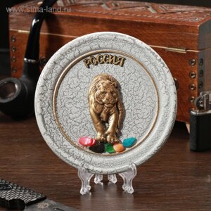 Тарелка сувенирная "Тигр", керамика, гипс, минералы, d=11 см