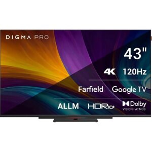 Телевизор digma pro 43C, 43", 3840x2160, DVB-T2/C/S2, HDMI 3, USB 2, smart TV, чёрный