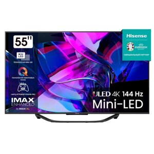 Телевизор hisense 55U7kq, 55", 3840x2160, DVB-T2/C/S2, HDMI 4, USB 2,m-LED, smart TV, черный