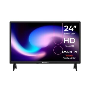 Телевизор topdevice TDTV24BS01HBK, 24", 1366x768, DVB-T2/C/S2, HDMI 3, USB 2, smart TV, чёрный