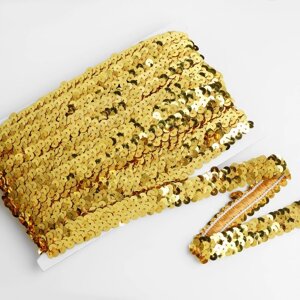 Тесьма декоративная с пайетками, на резинке, 2 см, 9 0,5 м, цвет золотой
