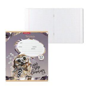 Тетрадь 12 листов в клетку ErichKrause "Dream Owl", обложка мелованный картон, блок офсет