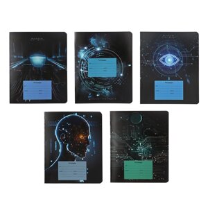 Тетрадь 12 листов в клетку на скрепке "Искусственный интелект", обложка мелованный картон, ВД-лак, МИКС