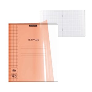Тетрадь 96 листов клетку ErichKrause CoverPrо Neon "Классика", пластиковая обложка, блок офсет, белизна 100%оранжевая