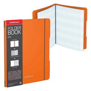 Тетрадь А5+48 листов в клетку ErichKrause "FolderBook Neon", сменная пластиковая обложка, блок офсет, белизна 100%оранжевая